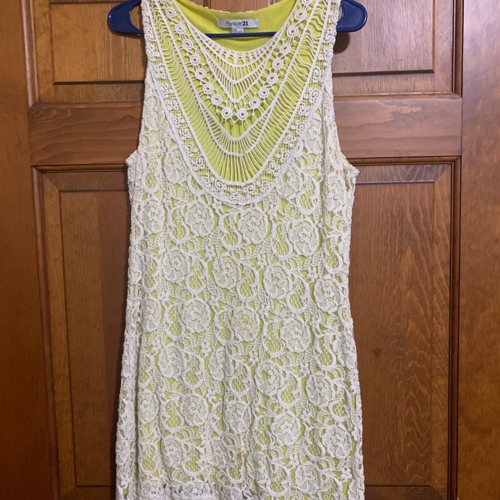 Cream and lime lace dress